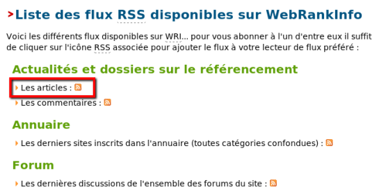 Logiciel veille: Collecte flux RSS Webrankinfo
